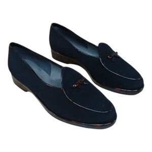 Stuart Weitzman Black Canvas Loafers with Bow Detail Size 8.5